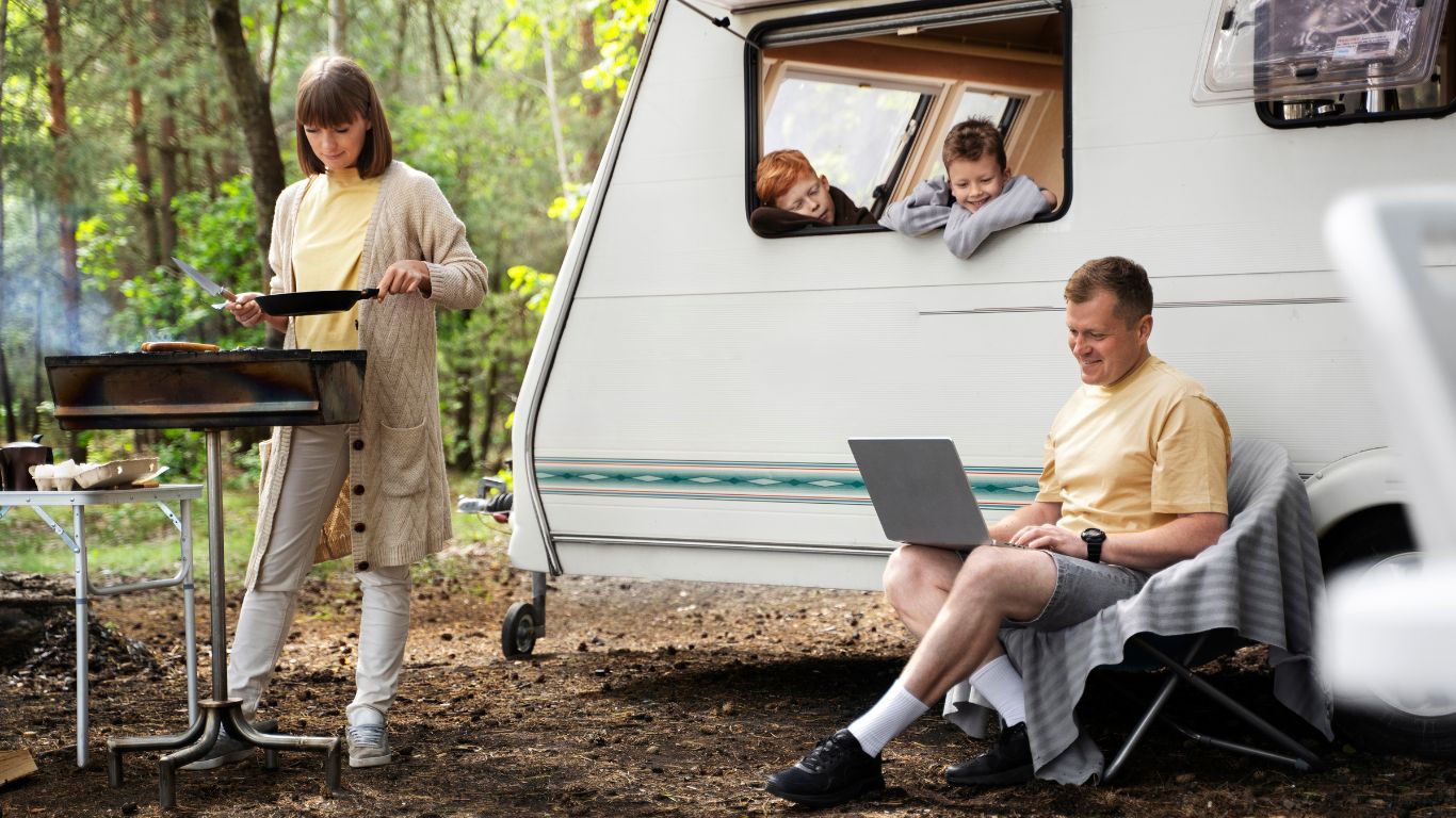 snoozy camper happy family enjoying time with their lightweight campers